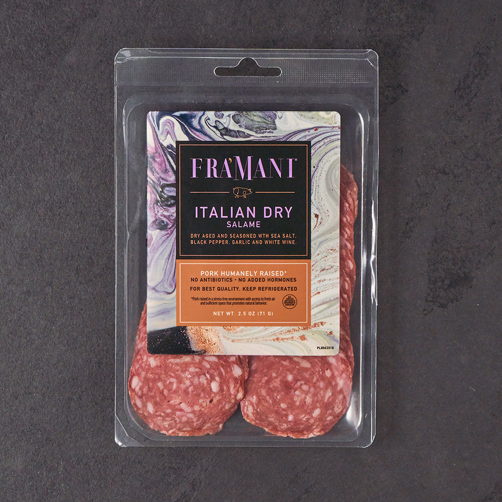 Fra' Mani Pre-Sliced Italian Dry Salame. 2.5 Ounces of Gourmet Salami.