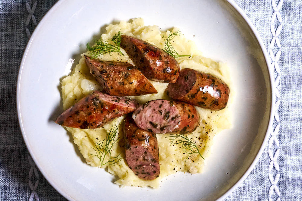 BASIL SAUSAGE WITH FENNEL MASH