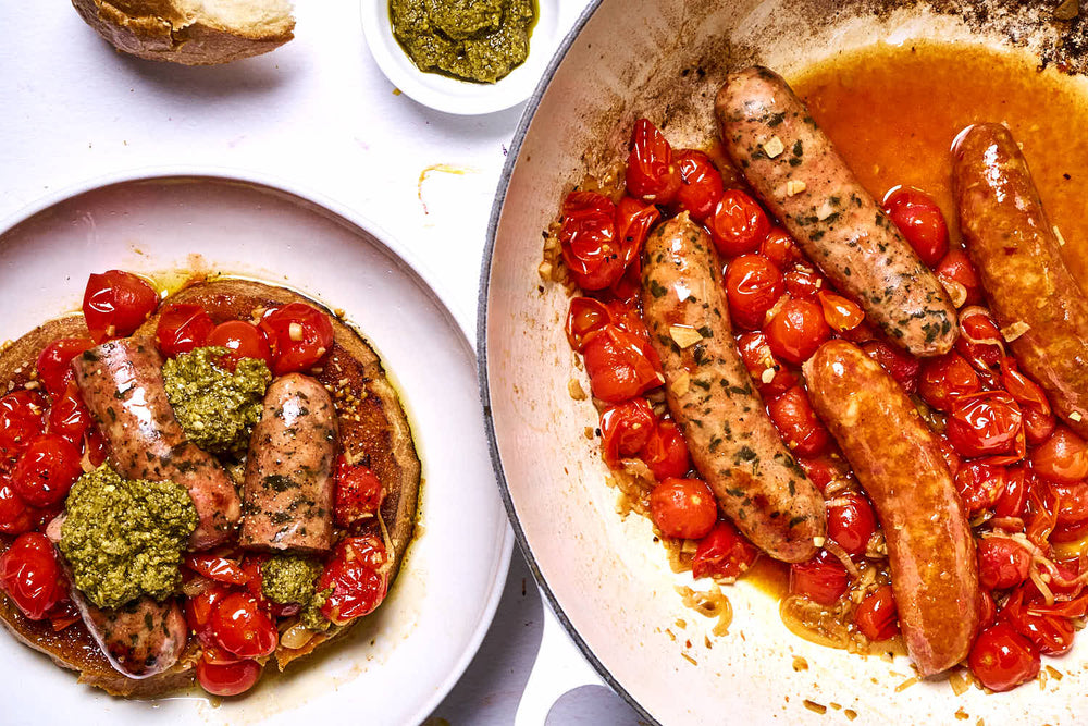 ROASTED SAUSAGES WITH TOMATOES AND GARLIC