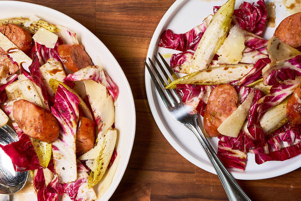 WARM BITTER SALAD WITH ITALIAN SAUSAGE